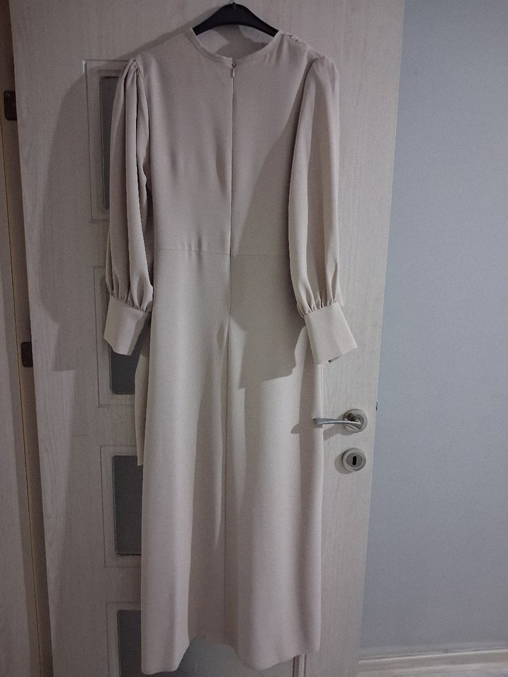 Bej Drapeli Uzun Kadın Elbise - Görsel 3