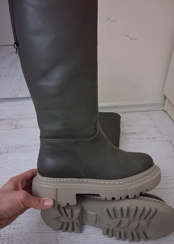 Kadın koyu gri Deri Dizüstü Çizme - Görsel 5