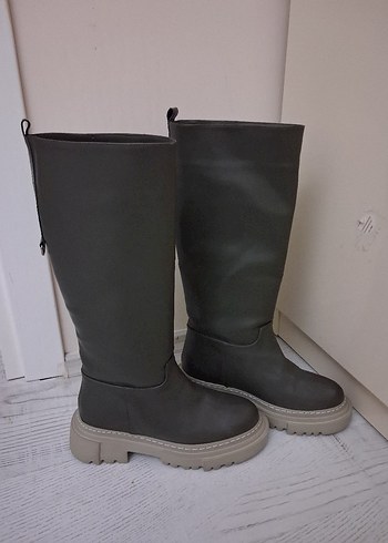 Kadın koyu gri Deri Dizüstü Çizme - Görsel 2