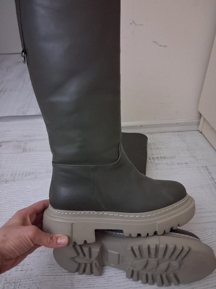 Kadın koyu gri Deri Dizüstü Çizme - Görsel 5