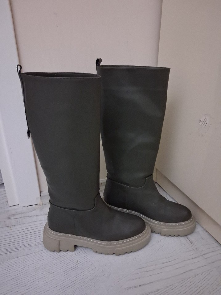 Kadın koyu gri Deri Dizüstü Çizme - Görsel 2