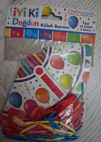 Renkli Doğum Günü Parti Külahı ve Banner Seti - Görsel 4