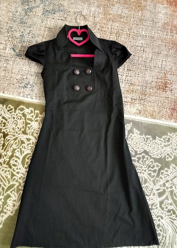 Düğmeli Siyah Gotik kısa Elbise