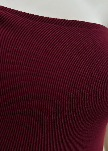 Bordo Tek Omuzlu Mini Kadın Tulum - Görsel 4