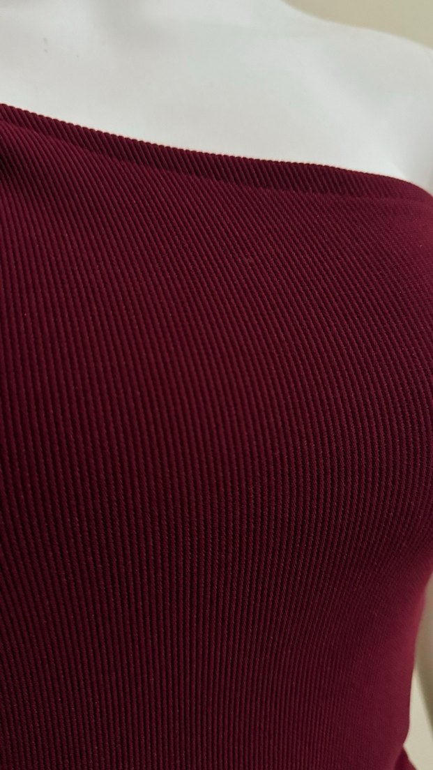 Bordo Tek Omuzlu Mini Kadın Tulum - Görsel 4