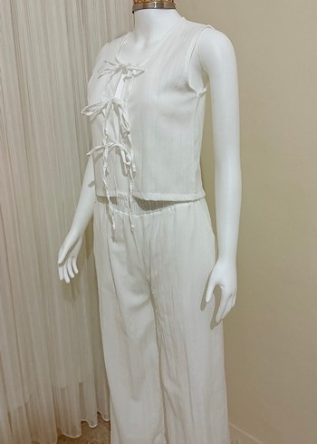 Beyaz Keten Pilili Uzun Tulum - Görsel 2