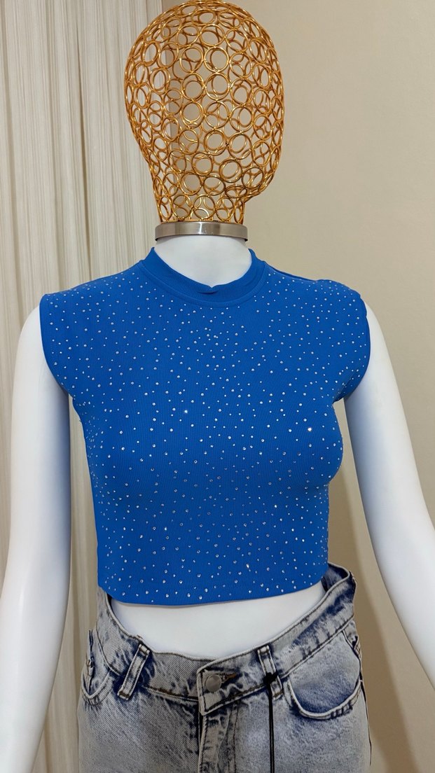Parlak Mavi Pul İşlemeli Crop Top - Görsel 2