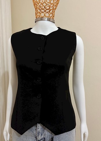 Düğmeli Siyah Kadın Yelek - Görsel 2