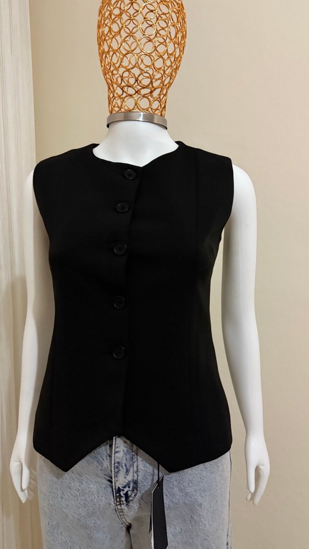 Düğmeli Siyah Kadın Yelek - Görsel 2