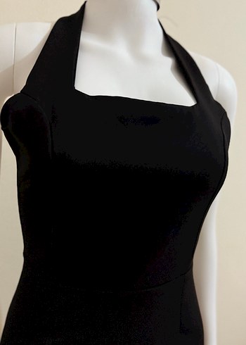 Siyah Yüksek Yakalı Midi Kadın Elbise - Görsel 3