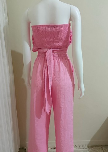 Pembe Bol Kesim Keten Kumaş Pantolon - Görsel 3