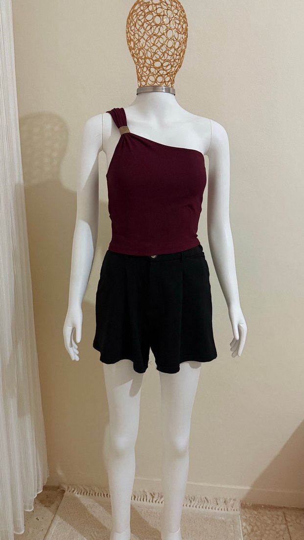 Düğmeli Siyah Mini şort - Görsel 3