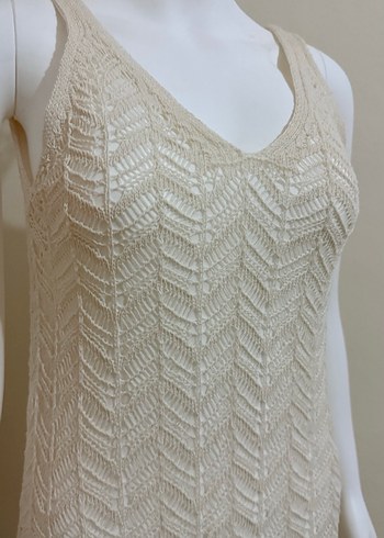 Dantel Detaylı Bej Bohem Uzun Örme Elbise - Görsel 3