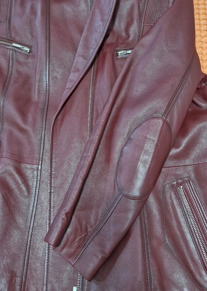 Gerçek deri ceket 4XL bordo renk - Görsel 2