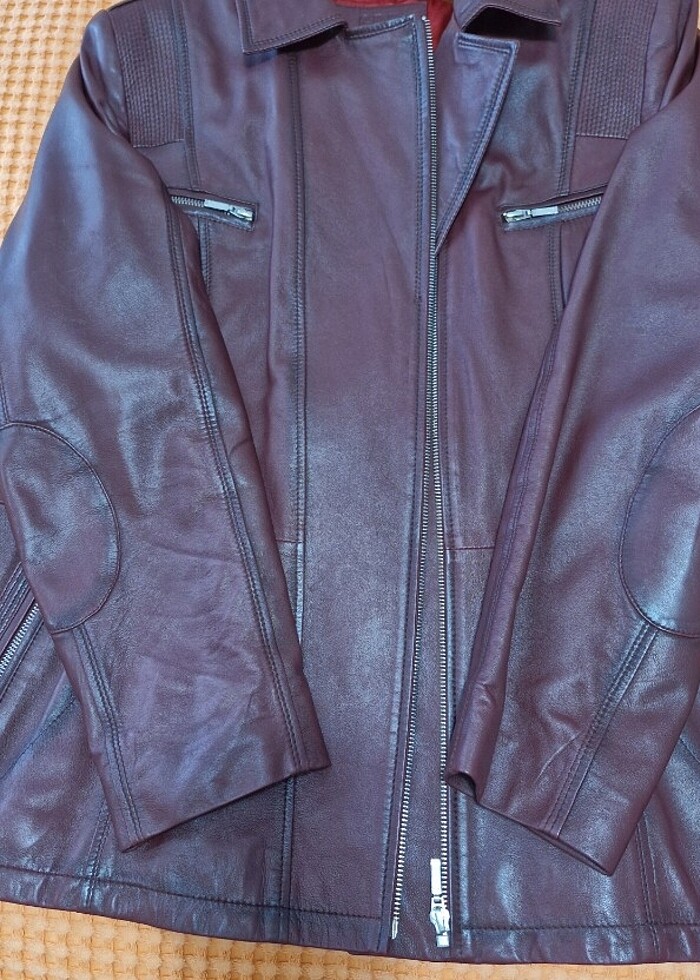 Gerçek deri ceket 4XL bordo renk - Görsel 3