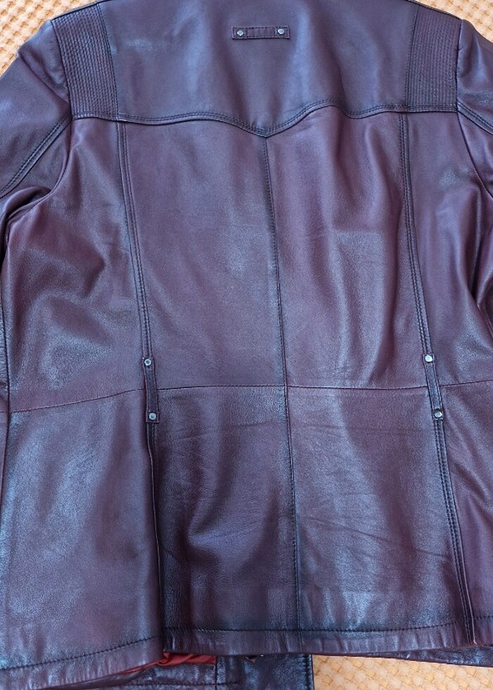 Gerçek deri ceket 4XL bordo renk - Görsel 4