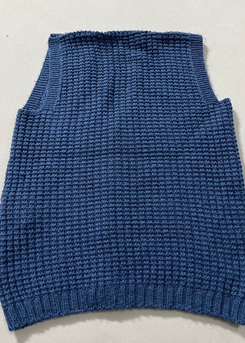 Düğmeli Mavi Örgü  Süveter - Görsel 3