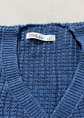 Düğmeli Mavi Örgü  Süveter - Görsel 2