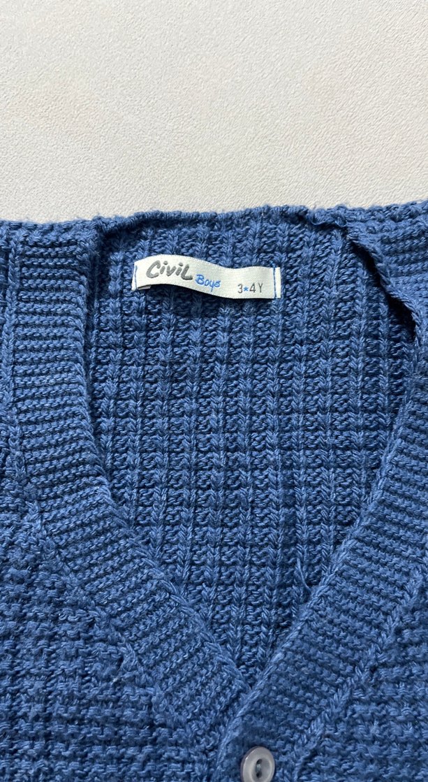 Düğmeli Mavi Örgü  Süveter - Görsel 2