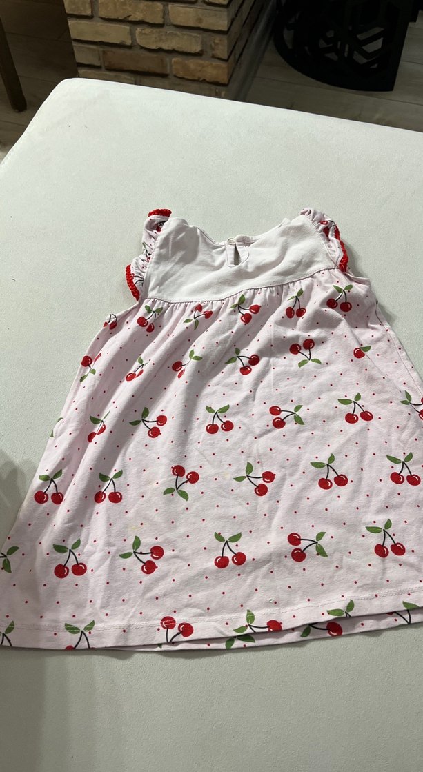 Kız Çocuk Kiraz Desenli Fırfırlı Elbise - Görsel 2