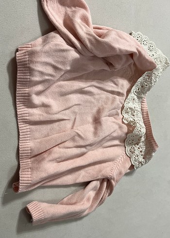Dantel Yakalı Pembe Kız Hırka - Görsel 3