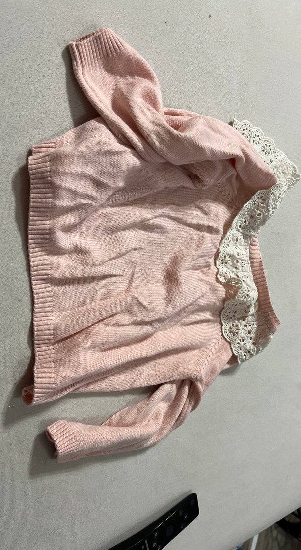 Dantel Yakalı Pembe Kız Hırka - Görsel 3