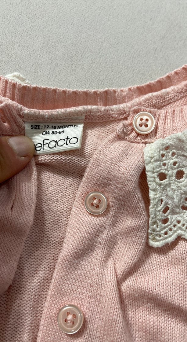 Dantel Yakalı Pembe Kız Hırka - Görsel 2