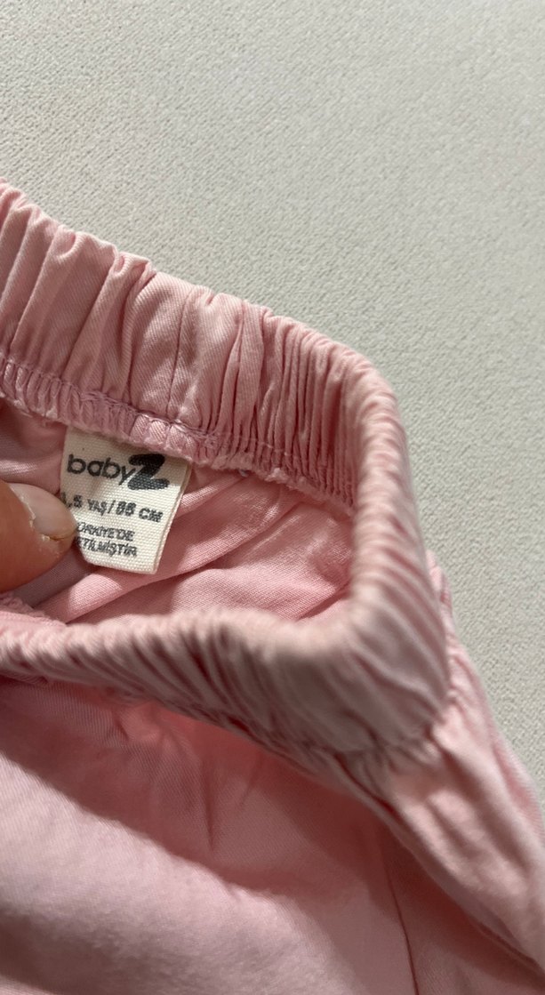 Pembe Keten Kız Şort Ruffle Detaylı - Görsel 2