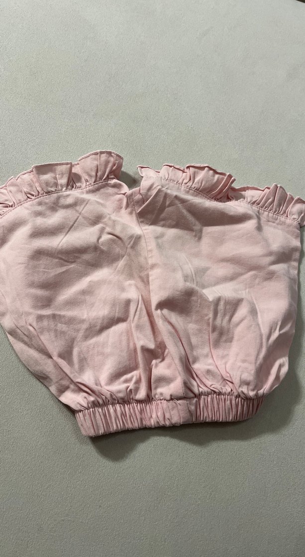 Pembe Keten Kız Şort Ruffle Detaylı - Görsel 3