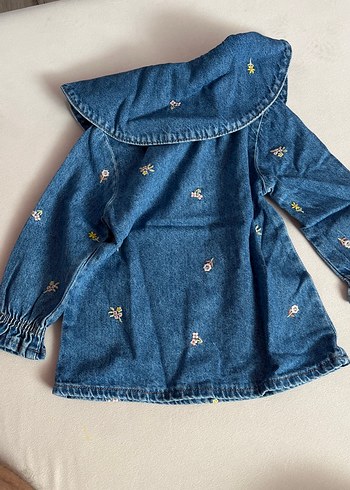 24-36 Ay Beden Nakışlı Denim Kız Elbise Uzun Kollu