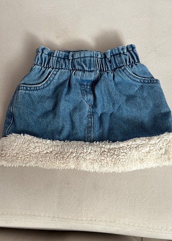 Kız Çocuk Gri Peluş Detaylı Kot Etek