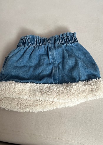 LC Waikiki Kız Çocuk Gri Peluş Detaylı Kot Etek