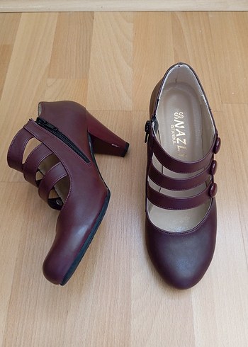 Diğer Bordo Vintage Tokalı Kadın Topuklu Ayakkabı