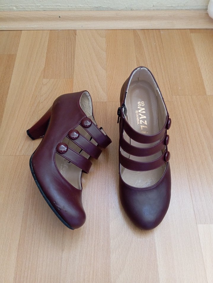 Bordo Vintage Tokalı Kadın Topuklu Ayakkabı - Görsel 3