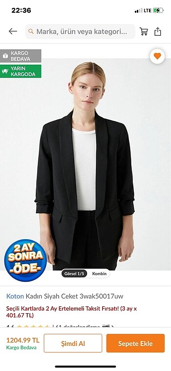 42 Beden koton kol detaylı blazer ceket