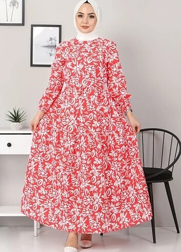 Kırmızı Beyaz Çiçekli elbise