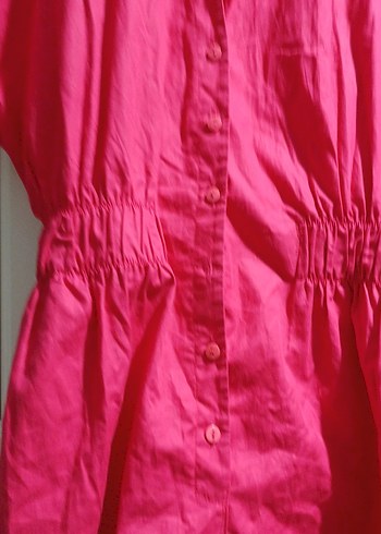 Düğmeli Kısa Kollu Pembe Keten Tulum - Görsel 2