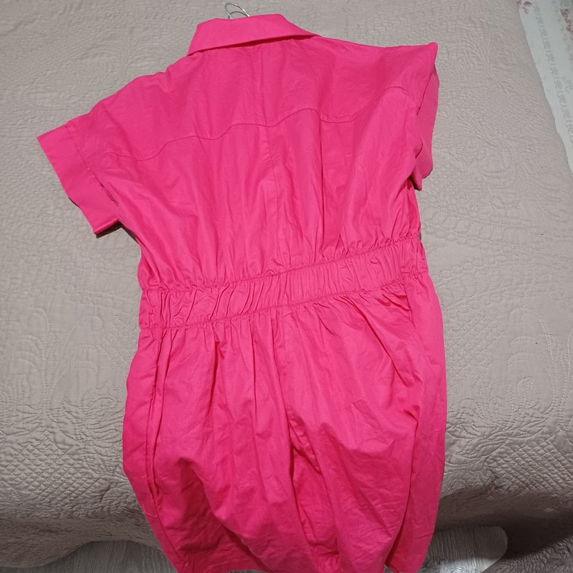 Düğmeli Kısa Kollu Pembe Keten Tulum - Görsel 4