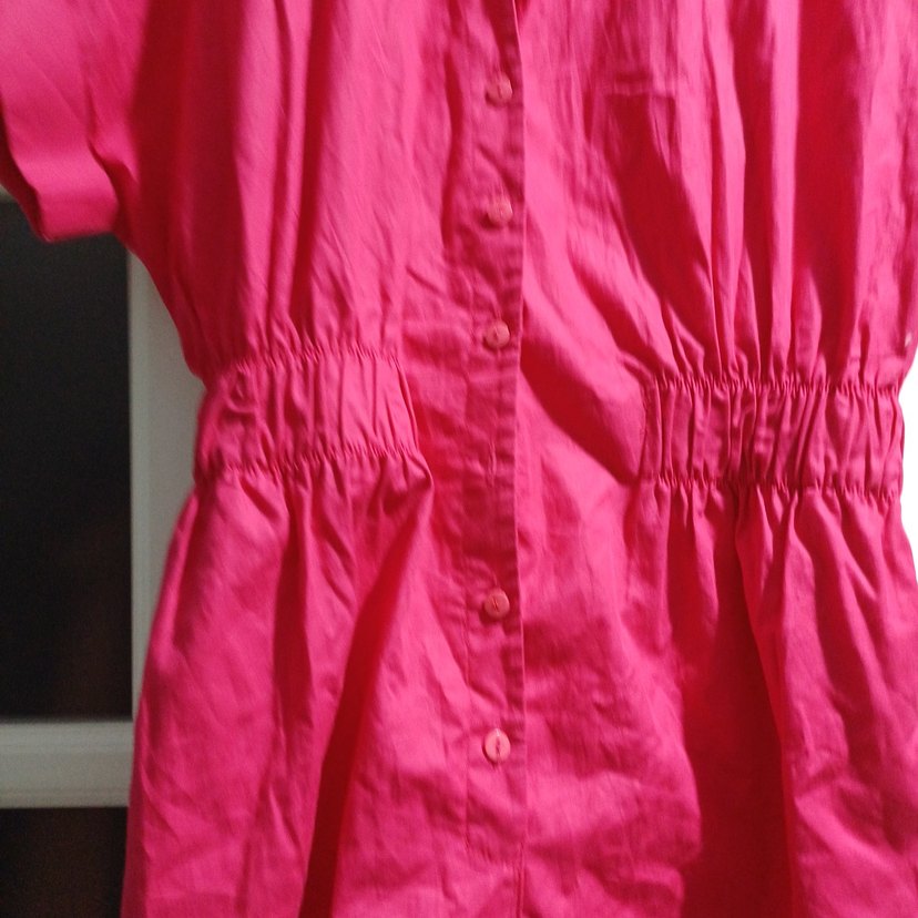 Düğmeli Kısa Kollu Pembe Keten Tulum - Görsel 2