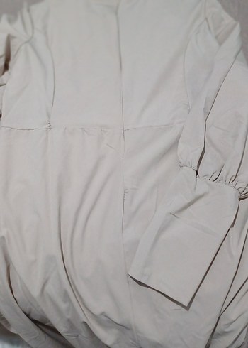 Bej Uzun Kollu Drapeli Abiye Elbise - Görsel 5