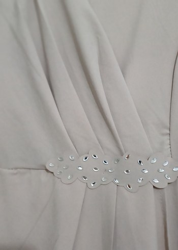 Bej Uzun Kollu Drapeli Abiye Elbise - Görsel 2