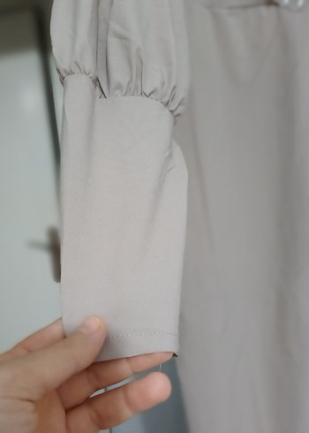 Bej Uzun Kollu Drapeli Abiye Elbise - Görsel 4