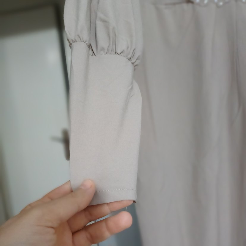 Bej Uzun Kollu Drapeli Abiye Elbise - Görsel 4