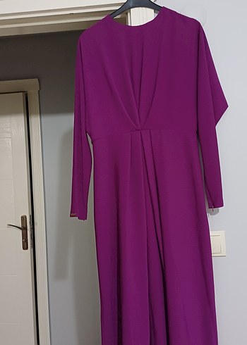 Uzun Kollu Mor  elbise - Görsel 4