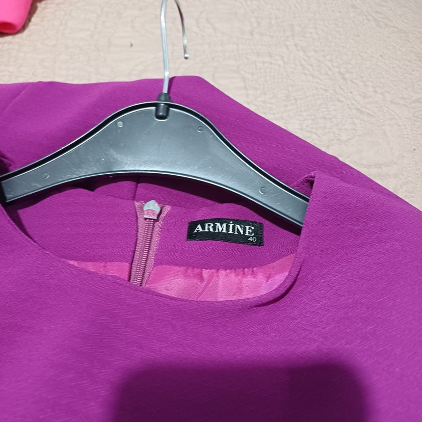 Uzun Kollu Mor  elbise - Görsel 5