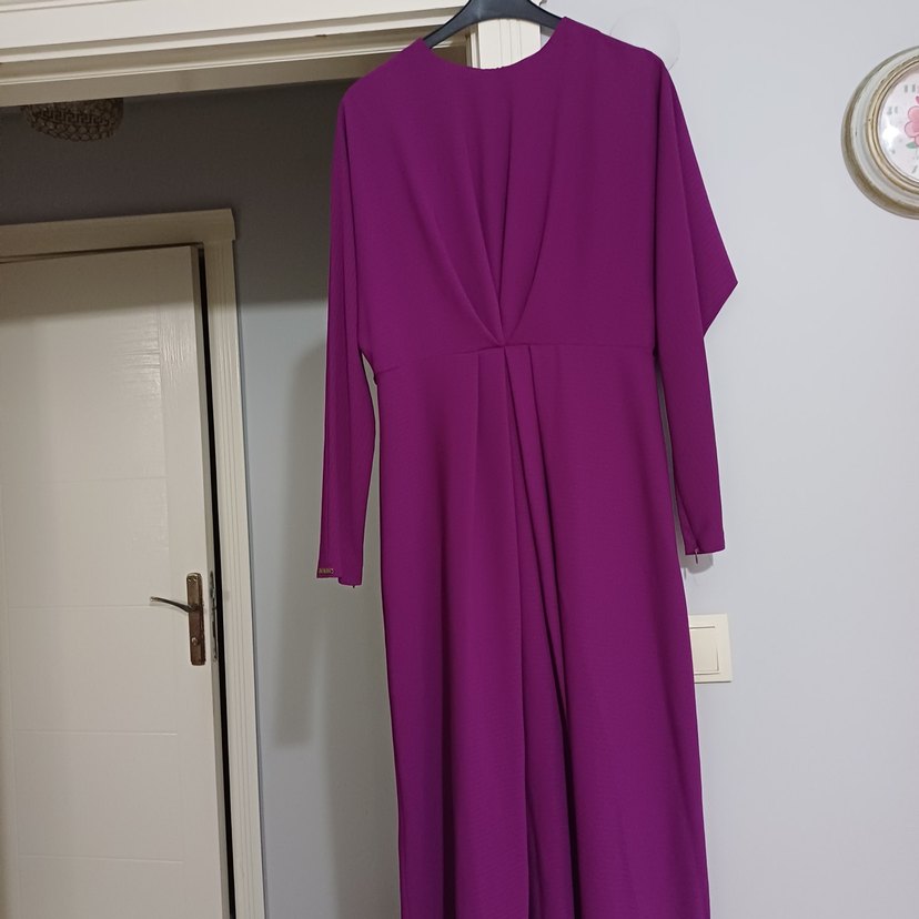 Uzun Kollu Mor  elbise - Görsel 4