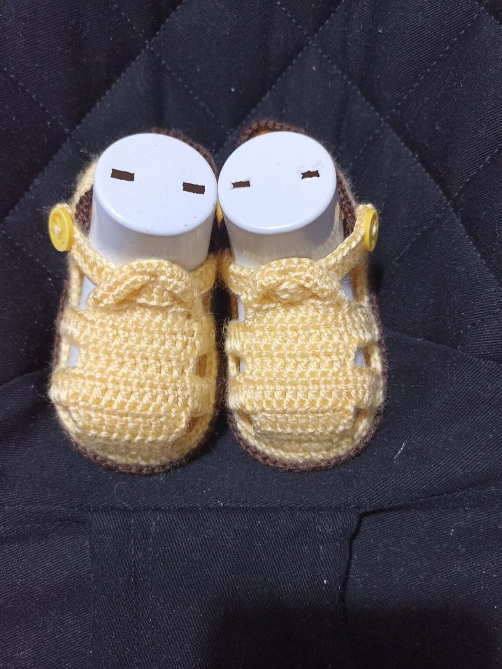 Sarı Örgü Kız erkek Bebek Patik - Görsel 2