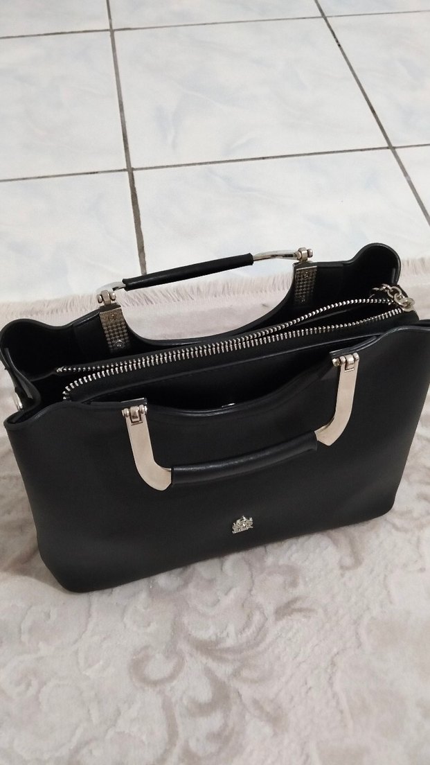 Kadın Siyah Deri Tokalı Çanta - Görsel 2