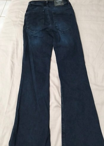 Düğmeli Lacivert Kadın Midi Kot Pantolon - Görsel 4