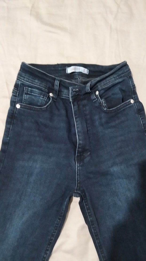 Düğmeli Lacivert Kadın Midi Kot Pantolon - Görsel 3